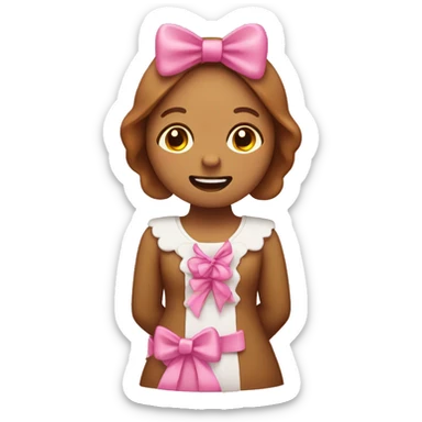 A gingerbread girl with brown and pink bows sticker