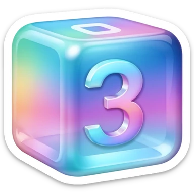 3D digit 1, glass, holographic, pastel gradient sticker