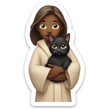 girl in robe holding a cat sticker