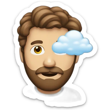 A Man with brown hair a Beard and a cloud in front of his face sticker
