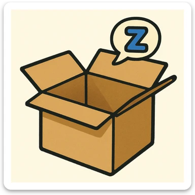 remix in classic apple emoji style this image of sleeping open empty box with a tiny zzz bubble sticker