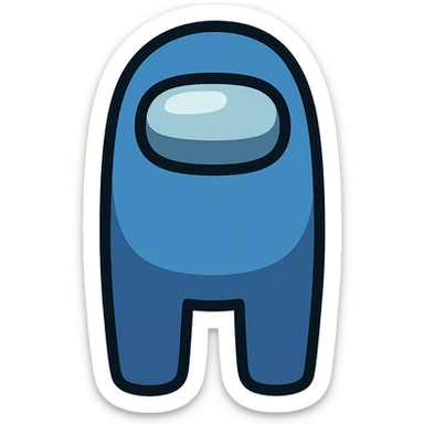 Create an Among Us crewmate character in a blue color, standing with arms at sides, neutral expression, transparent background, in a style suitable for editing and clear character depiction. sticker