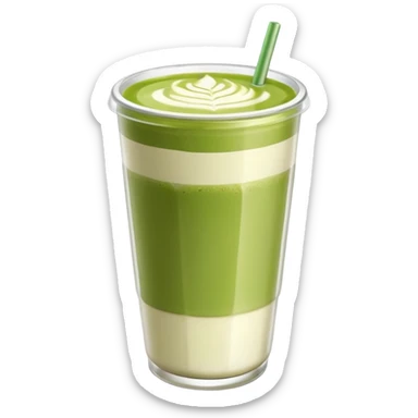 A clear glass with matcha latte. The glass should be a takeaway one, similar to Starbucks', but clear and without the logo. I'd like the latte to blend with the matcha. sticker