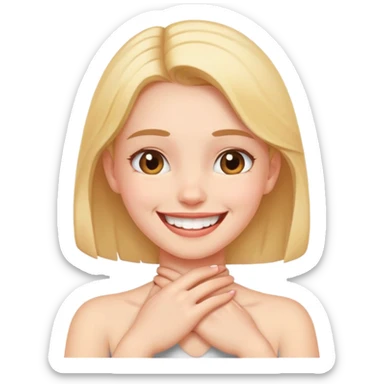 girl holding neck in front grinning  sticker