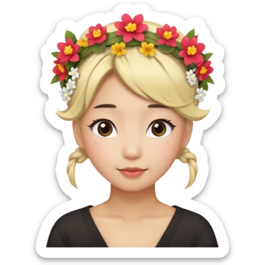 asian woman blonde flower crown with hair bun sticker