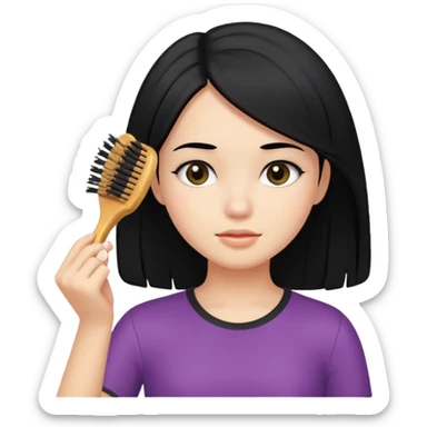 A girl with black hair brushing her hair sticker