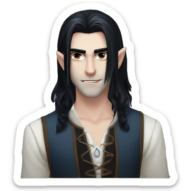 Medium long hair pale vampire male young black hair Witcher face  sticker