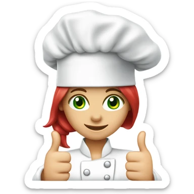 thumbs up green eyes red haired female chef with hat sticker