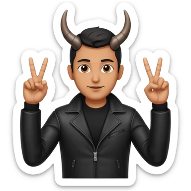 Un uomo vestito in nero che fa il gesto delle corna  sticker