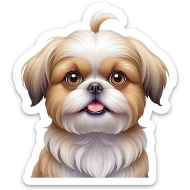 Cinematic Comical Shih Tzu Portrait Emoji, Head cocked with a hilariously exaggerated, shocked expression and twinkling, comically wide eyes, showcasing a fluffy, luxurious fur in soft pastel tones, simplified yet whimsically detailed, glowing with a playful, sassy radiance, high shine, exuding a humorous and cheeky charm, styled with a soft glowing outline, capturing the essence of a Shih Tzu that looks as if it could burst into a fit of playful antics at any moment! sticker
