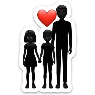 silhouette of two people, one taller, one smaller, with a heart between them sticker