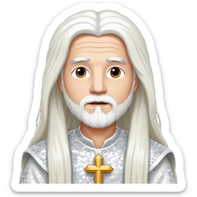 God from The Bible with long white hair, white sequin outfit sticker