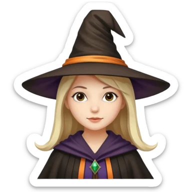 A younger woman with a witch's hat and robes (classic student or young witch look). sticker