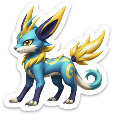 Feral Scaly Striking Slaying Badass Evil Handsome Lightning-patterned Zig-zagged buzzy fuzzy Meloetta-Renamon-Luxray-Cobalion-Suicune-Vernid-fusion-hybrid-creature, full body  sticker
