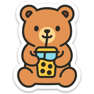cute bear drinking boba tea sticker