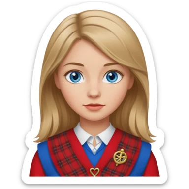 female with scottish red attire and dark blonde hair and blue eyes sticker