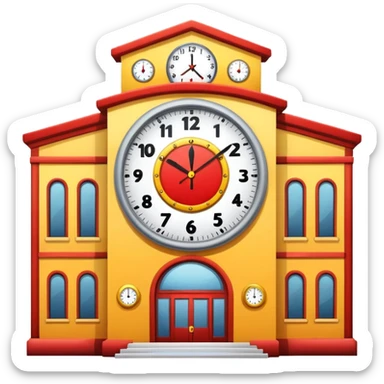Create an emoji which is red and yellow school with big clock  sticker