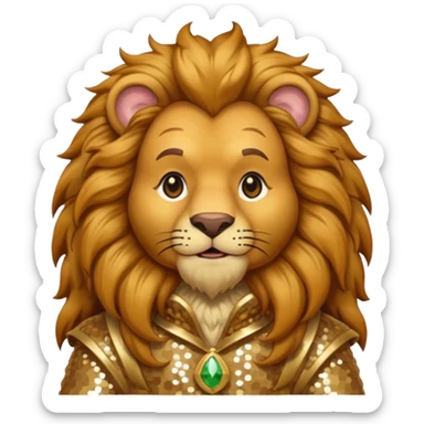 Brrr, the Cowardly Lion from The Wizard of Oz with golden brown fur, cream sequin outfit sticker