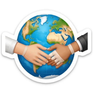 instead of two hands holding a globe, we have two hands handshaking in front of a globe. And in the background, we can see that the globe has a bandage or something. The handshake shows negotiation and the bandage around the globe shows improvement on climate change. Negotiation and climate change.  sticker