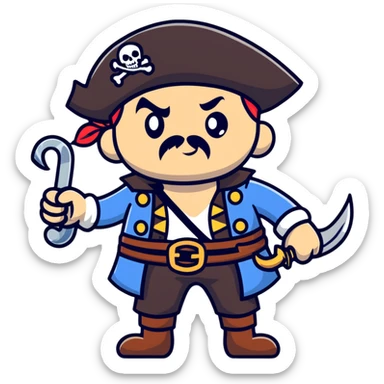 fierce pirate captain with hook hand sticker