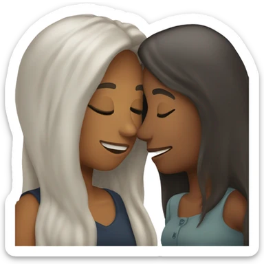Lesbians kissing. Long dark hair and white skin color. sticker