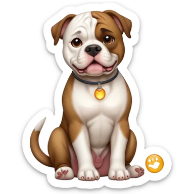 cinematic-[american bulldog]-realistic-full-body-sitting-emoji,-tail-resting-loosely-beside-its-paws,-head-tilted-dramatically,-sleek-[brown]-fur,-simplified-yet-realistic-focused-features,-highly-detailed,-glowing-with-an-almost-sarcastic-glow sticker