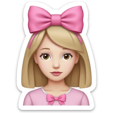 Este emoji 🙍🏼‍♀️ pero con el pelo rubio oscuro, y con un lazo rosa en la cabeza  sticker