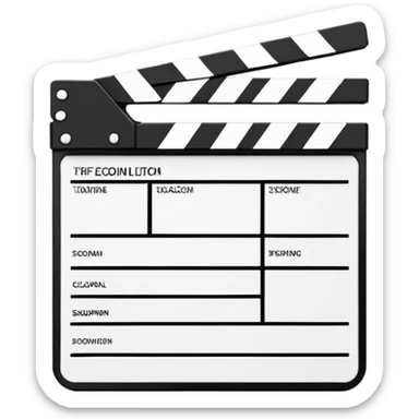 minimal movie clapperboard with essential lines only, clean design, black and white sticker