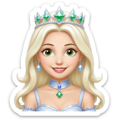 The Good Witch from Oz with long white blonde hair, white sequin outfit sticker