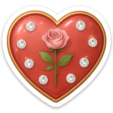 Make the single heart red, pastel red enamel, sparkling gems, soft glowing effect, tiny size, with no background, general style. sticker