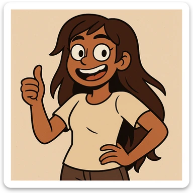 brown-skinned girl with long brown hair and black eyes, colorful cartoon style sticker