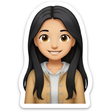 Tan girl with black long hair kisses smiles and cute outfit sticker