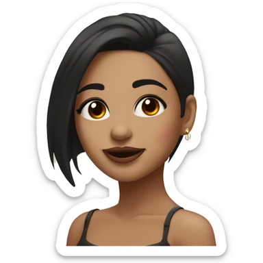 Beautiful Latina girl winking with medium straight dark black hair with maroon ends and a septum piercing, hazel colors eyes sticker