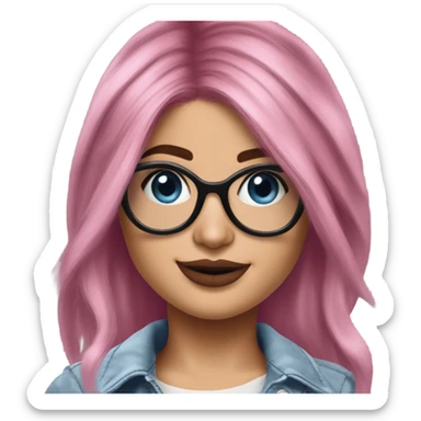 Photo Realistic kylie jenner stylish pink hair BLUE eyes and glasses happy  sticker