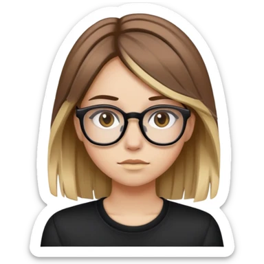 Ein Mädchen mit braunen Haare und Blonde Strähnen und einer Brille, emo sticker