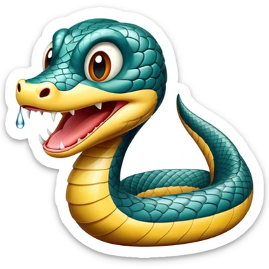 Cinematic Comical Chinese Water Snake Portrait Emoji, Head tilted dramatically with an exaggeratedly amused expression, featuring a striking, glossy scaled body with bold patterns and wide, expressive eyes filled with playful disbelief, Simplified yet hilariously expressive features, highly detailed, glowing with a slightly sassy aquatic glow, high shine, dramatic yet playful, stylized with an air of cheeky water mischief, soft glowing outline, capturing the essence of a spirited and over-the-top water snake that feels like it could slither its way into internet fame instantly! sticker