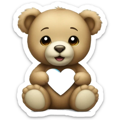 Teddy bear holding light blue heart sticker