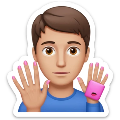 White man with short brown hair, long face, and pink nails like this 💅  sticker