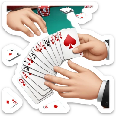 Close-up of hands dealing playing cards on a casino table sticker