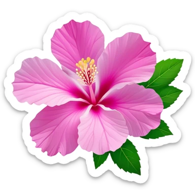 Cinematic Realistic image of a Mugunghwa flower (Rose of Sharon), rendered with delicate petal textures and vibrant pink hues, set against a minimalist background with gentle, diffused lighting that highlights its national significance sticker