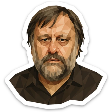 polygonal low-poly style portrait of Slavoj Žižek, no background sticker