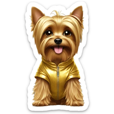 Yorkshire Terrier in a Golden Shiny Jumpsuit sticker