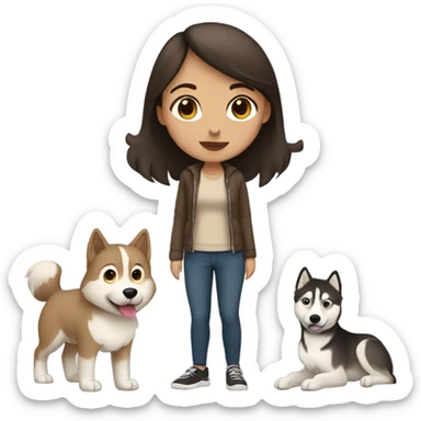 A brunette girl next to a beige  Husky sticker