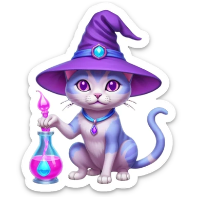 Purple witch cat full body with pink potion neon  and blue potion neon sticker