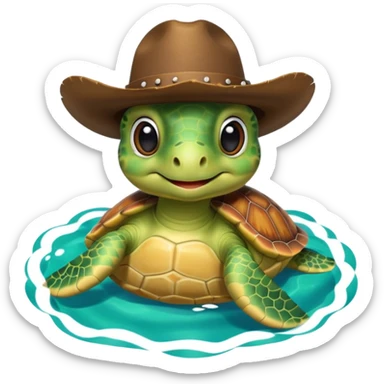 Cute blow up green pool turtle with a cowboy hat sticker