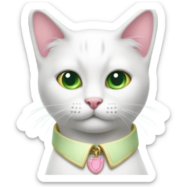 Gato blanco con collar rosa y ojos verde claro sticker