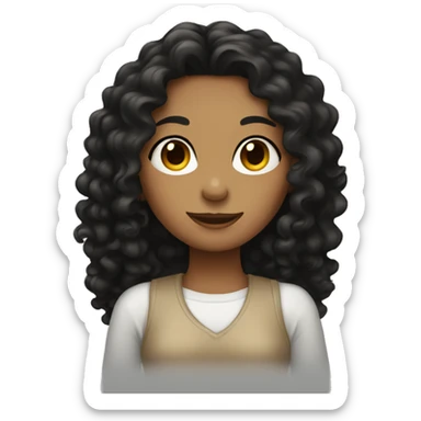 Tan girl with long black curly hair , 3rd finger  sticker