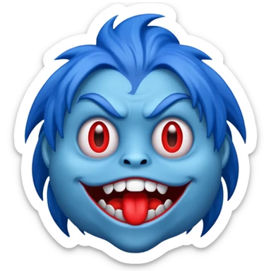 Quiero que hagas un monstruo azul y quiero que tenga boca roja y tambien pelo azul sticker