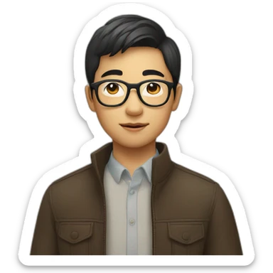 asian boy in specs riding a horse sticker