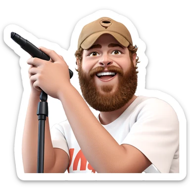 smiling boy with microphone sticker